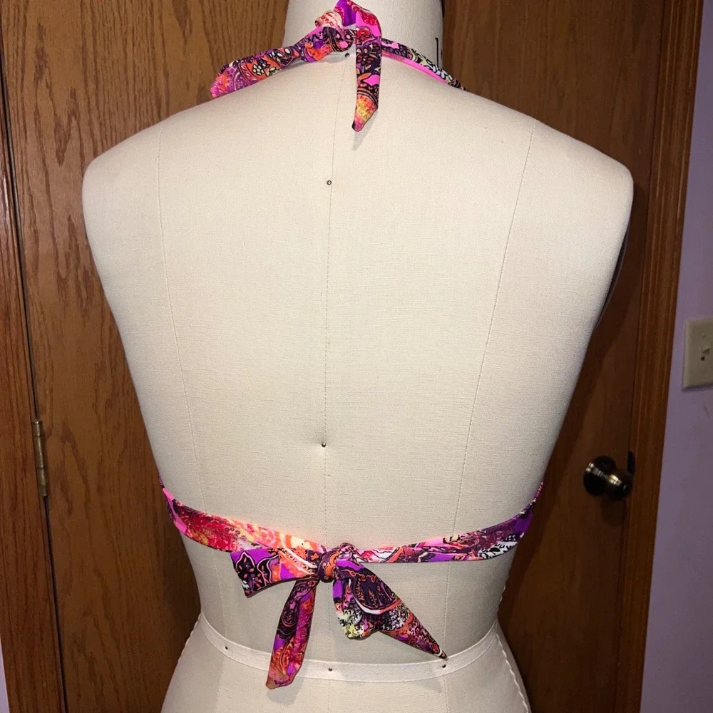 Victoria's Secret Bikini Top Womens XL Pink Paisley Halter Swim Excellent